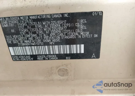 2010 Toyota Rav4 Limited V6 z USA, uszkodzony, nr VIN 2T3DK4DV7AW019750